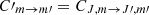 $ C\prime_{{m}\rightarrow {m}\prime} = C_{{J,m}\rightarrow {J{\prime}},{m{\prime}}} $