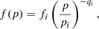 $$ \begin{aligned} f(p) = f_i \left(\frac{p}{p_i}\right)^{-q_i}, \end{aligned} $$