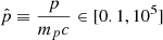 $ \hat{p} \equiv \frac{p}{m_p c} \in [0.1, 10^5] $