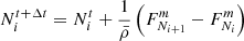 $$ \begin{aligned} N_i^{t+\Delta t}&= N_i^t + \frac{1}{\bar{\rho }} \left(F_{N_{i+1}}^m - F_{N_i}^m \right)\end{aligned} $$
