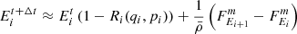 $$ \begin{aligned} E_i^{t + \Delta t}&\approx E_i^t \left( 1 - R_i(q_i, p_i) \right) + \frac{1}{\bar{\rho }} \left( F_{E_{i+1}}^m - F_{E_i}^m \right) \end{aligned} $$
