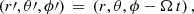$$ \begin{aligned} (r\prime ,\theta \prime ,\phi \prime )\,=\,(r,\theta ,\phi - \Omega \,t)\, , \end{aligned} $$