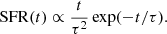 $$ \begin{aligned} \mathrm{SFR} (t)\propto \frac{t}{\tau ^2} \exp (-t/\tau ). \end{aligned} $$