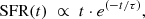 $$ \begin{aligned} \mathrm{SFR}(t) \; \propto \; t \cdot e^{({{-t}/{\tau }})}, \end{aligned} $$