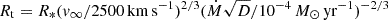 $ R_{\mathrm{t}} = R_\ast(v_\infty/2500\,\mathrm{km\,s^{-1}})^{2/3} (\dot{M} \sqrt{D}/10^{-4}\,M_\odot\,\mathrm{yr}^{-1})^{-2/3} $