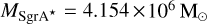 ${M_{{\rm{Sgr}}{{\rm{A}}^*}}} = 4.154 \times {10^6}{{\rm{M}}_ \odot }$