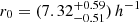 $ r_0 = (7.32^{+0.59}_{-0.51})\,h^{-1} $