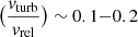 $ \big(\frac{v_{\mathrm{turb}}}{v_{\mathrm{rel}}}\big) \sim 0.1{-}0.2 $