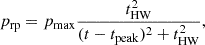 $$ \begin{aligned} p_{\rm rp} = p_{\rm max} \frac{t_{\rm HW}^2}{(t-t_{\rm peak})^2+t_{\rm HW}^2}, \end{aligned} $$