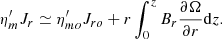 $$ \begin{aligned} \eta ^{\prime }_m J_r \simeq \eta ^{\prime }_{mo} J_{ro} + r \int _0^z B_r \frac{\partial \Omega }{\partial r} \mathrm{d}z. \end{aligned} $$