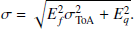 $$ \begin{aligned} \sigma = \sqrt{E_f^2\sigma _{\rm ToA}^2+E_q^2}. \end{aligned} $$