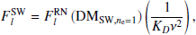 $$ \begin{aligned} F^\mathrm{SW}_l = F^\mathrm{RN}_l\left({ \mathrm{DM}_{{\mathrm{SW},n_{\rm e} = 1}}}\right) \left(\frac{1}{K_D\nu ^2}\right), \end{aligned} $$