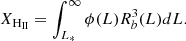 $$ \begin{aligned} X_{\rm H_{II}} = \int _{L_{*}}^{\infty } \phi (L)R_{b}^{3}(L)dL .\end{aligned} $$