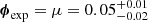 $ {\boldsymbol{\phi}}_{\mathrm{exp}}=\mu = 0.05^{+0.01}_{-0.02} $