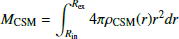 $$ \begin{aligned} {M_{\rm CSM} = \int _{R_{\rm in}}^{R_{\rm ex}} 4 \pi \rho _{\rm CSM}(r) r^2 dr} \end{aligned} $$