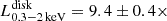 $ L_{0.3{-}2\, \mathrm{keV}}^{\mathrm{disk}}= 9.4\pm{0.4}\times $