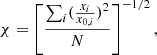 $$ \begin{aligned} \chi = \left[\frac{\sum _i (\frac{x_i}{x_{0,i}})^2 }{N} \right]^{-1/2} ,\end{aligned} $$