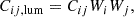 $$ \begin{aligned} C_{ij,\mathrm{lum}} = C_{ij} W_i W_j, \end{aligned} $$