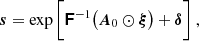 $$ \begin{aligned} \boldsymbol{s} = \exp \bigg [ \boldsymbol\mathsf{F }^{-1} \big ( \boldsymbol{A}_0 \odot \boldsymbol{\xi } \big ) + \boldsymbol{\delta } \bigg ] \ , \end{aligned} $$