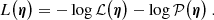 $$ \begin{aligned} L\big (\boldsymbol{\eta }\big ) = -\log \mathcal{L} \big (\boldsymbol{\eta }\big ) - \log \mathcal{P} \big (\boldsymbol{\eta }\big ) \ . \end{aligned} $$
