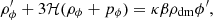 $$ \begin{aligned}&\rho ^\prime _{\phi }+3\mathcal{H} (\rho _{\phi }+p_\phi )=\kappa \beta \rho _{\rm dm}\phi ^{\prime }, \end{aligned} $$