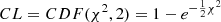 $$ \begin{aligned} CL = CDF(\chi ^2, 2) = 1 - e^{-\frac{1}{2}\chi ^2} \end{aligned} $$