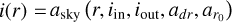 $i\left( r \right) = {a_{{\rm{sky}}}}\left( {r,{i_{{\rm{in}}}},{i_{{\rm{out}}}},{a_{dr}},{a_{{r_0}}}} \right)$