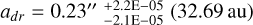${a_{dr}} = {0.23^{\prime \prime }}_{ - 2.1{\rm{E}} - 05}^{ + 2.2{\rm{E}} - 05}(32.69\,{\rm{au}})$