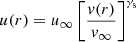 $$ \begin{aligned} u(r) = u_{\infty } \left[ \frac{v(r)}{v_{\infty }} \right]^{\gamma _{\rm s}} \end{aligned} $$