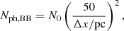 $$ \begin{aligned} N_{\mathrm{ph,BB}} = N_{0} \left(\frac{50}{\Delta x/\mathrm{pc}}\right)^2, \end{aligned} $$
