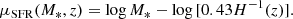 $$ \begin{aligned} \mu _{\rm SFR}(M_{*}, z) = \log {M_{*}} - \log {[0.43 H^{-1}(z)]}. \end{aligned} $$