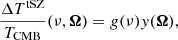 $$ \begin{aligned} \frac{\Delta T^\mathrm{tSZ}}{T_{\rm CMB}}(\nu , \boldsymbol{\Omega }) = g(\nu ) y(\boldsymbol{\Omega }), \end{aligned} $$