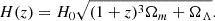 $$ \begin{aligned} H(z) = H_0 \sqrt{(1+z)^3\Omega _m+\Omega _{\Lambda }}. \end{aligned} $$