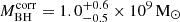 $ {M}^{\mathrm{corr}}_{\mathrm{BH}}=1.0_{-0.5}^{+0.6}\times10^{9}\,\mathrm{M_\odot} $