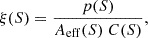 $$ \begin{aligned} \xi (S) = \frac{p(S)}{A_{\mathrm{eff}}(S)~C(S)}, \end{aligned} $$