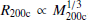 $ V_{\mathrm{200c}} \propto R_{\mathrm{200c}} \propto M_{\mathrm{200c}}^{1/3} $