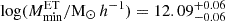 $ \log(M_{{\rm{min}}}^{{\rm{ET}}}/{\mathrm{M}_\odot}\, h^{-1}) = 12.09^{+0.06}_{-0.06} $