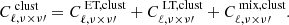 $$ \begin{aligned} C_{\ell ,\nu \times \nu \prime }^{\text{ clust}} = C_{\ell ,\nu \times \nu \prime }^{\text{ ET,clust}} + C_{\ell ,\nu \times \nu \prime }^{\text{ LT,clust}} + C_{\ell ,\nu \times \nu \prime }^{\text{ mix,clust}} . \end{aligned} $$
