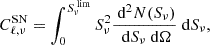 $$ \begin{aligned} C_{\ell ,\nu }^{\mathrm{SN}} = \int _0^{S_\nu ^{\text{ lim}}} S_\nu ^2 \dfrac{\text{ d}^2N(S_\nu )}{\text{ d}S_\nu \text{ d}\Omega }\text{ d}S_\nu , \end{aligned} $$