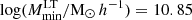$ \log(M_{{\rm{min}}}^{{\rm{LT}}}/{\mathrm{M}_\odot}\, h^{-1}) = 10.85 $