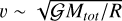 $\v \sim \sqrt {{\cal G}{M_{tot}}/R} $
