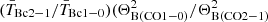 $ \ensuremath{(\bar{T}_{\mathrm{Bc}2-1}/\bar{T}_{\mathrm{Bc}1-0}})(\Theta^2_{\mathrm{B(CO1-0)}}/\Theta^2_{\mathrm{B(CO2-1)}} $