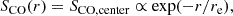 $$ \begin{aligned} S_{\rm CO}(r) = S_{\rm CO,center}\propto \exp (-r/r_{\rm e}), \end{aligned} $$