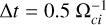 ${\rm{\Delta }}t = 0.5{\rm{\Omega }}_{ci}^{ - 1}$