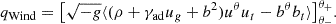 $$ \begin{aligned} q_{\rm Wind}&= \big [ \sqrt{-g}\langle (\rho +\gamma _{\rm ad}u_g+b^2) u^\theta u_t -b^\theta b_t \rangle \big ]^{\theta _{\rm +}}_{\theta _{\rm -}}. \end{aligned} $$