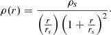 $$ \begin{aligned} \rho (r) = \frac{\rho _s}{\left(\frac{r}{r_s}\right) \left(1 + \frac{r}{r_s}\right)^2}\cdot \end{aligned} $$