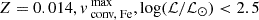 $ Z=0.014, v_{\text{ conv, Fe}}^{\text{ max}}, \log (\mathcal{L}/\mathcal{L}_{\odot}) < 2.5 $