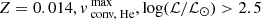 $ Z=0.014, v_{\text{ conv, He}}^{\text{ max}}, \log (\mathcal{L}/\mathcal{L}_{\odot}) > 2.5 $