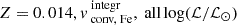 $ Z=0.014, v_{\text{ conv, Fe}}^{\text{ integr}}, \text{ all} \log (\mathcal{L}/\mathcal{L}_{\odot}) $