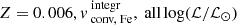 $ Z=0.006, v_{\text{ conv, Fe}}^{\text{ integr}}, \text{ all} \log (\mathcal{L}/\mathcal{L}_{\odot}) $